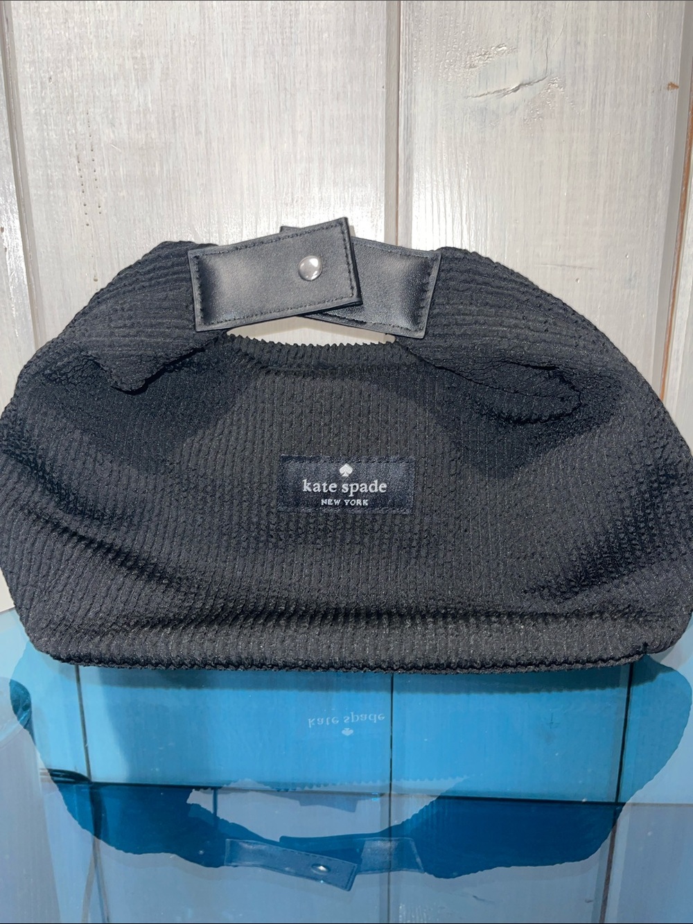 Kate Spade ♠️ Ribbed Cosmetic Bag Black Woven Mini Top-Handle Bag NWT - Picture 5 of 6